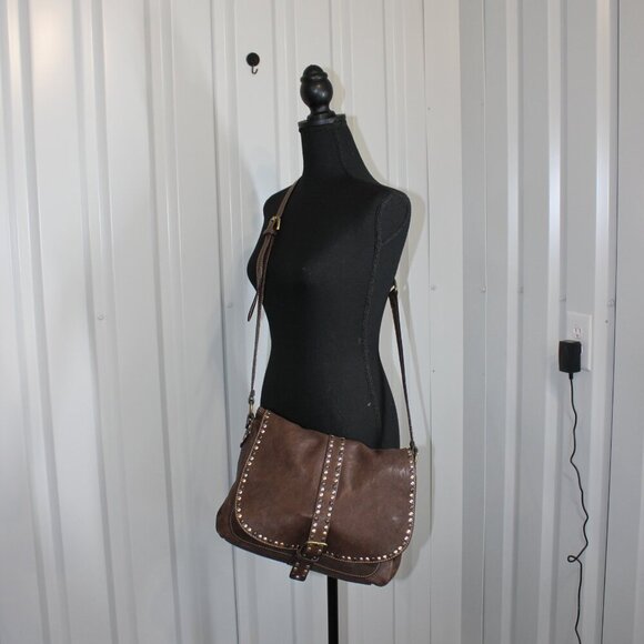 Cavalcanti Womens Brown Leather Studded Flap Crossbody Bag Purse Made in Italy - Picture 9 of 13